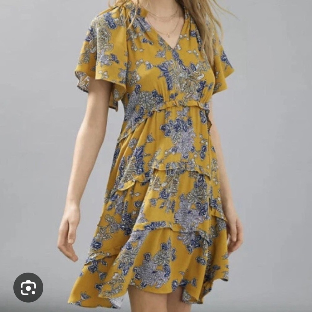 Anthropologie Yellow and Blue Patterned bohemian Dress